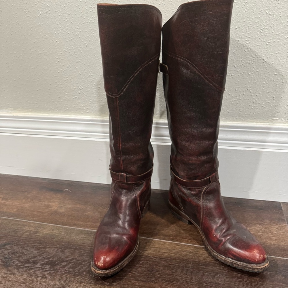 Frye Tall Riding Red Brown Leather Boots SZ 7M